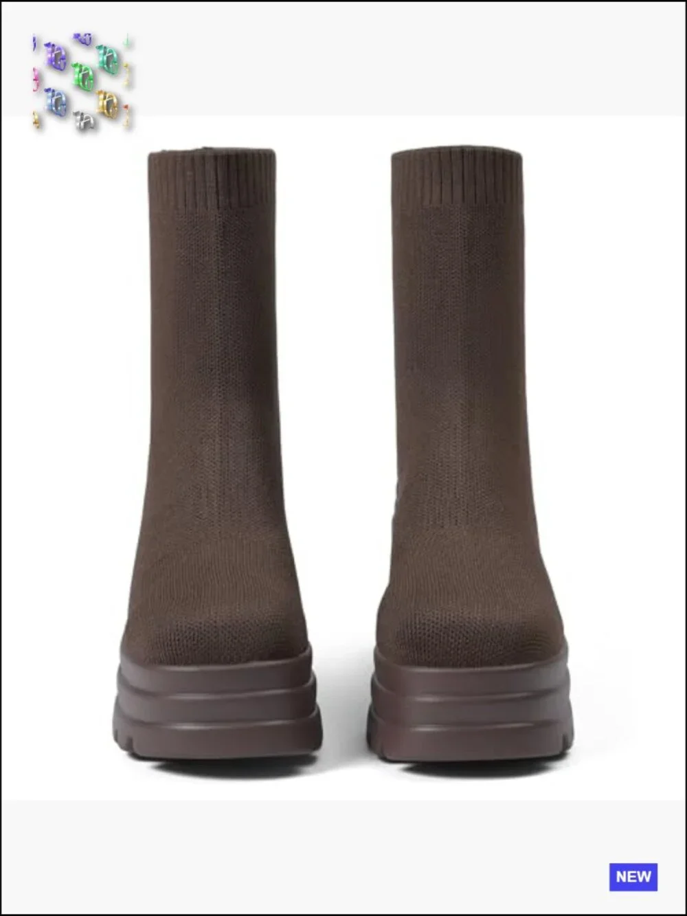 Sock Boots Square Toe Chunky Block High Heel Platform Knit Ankle Boots